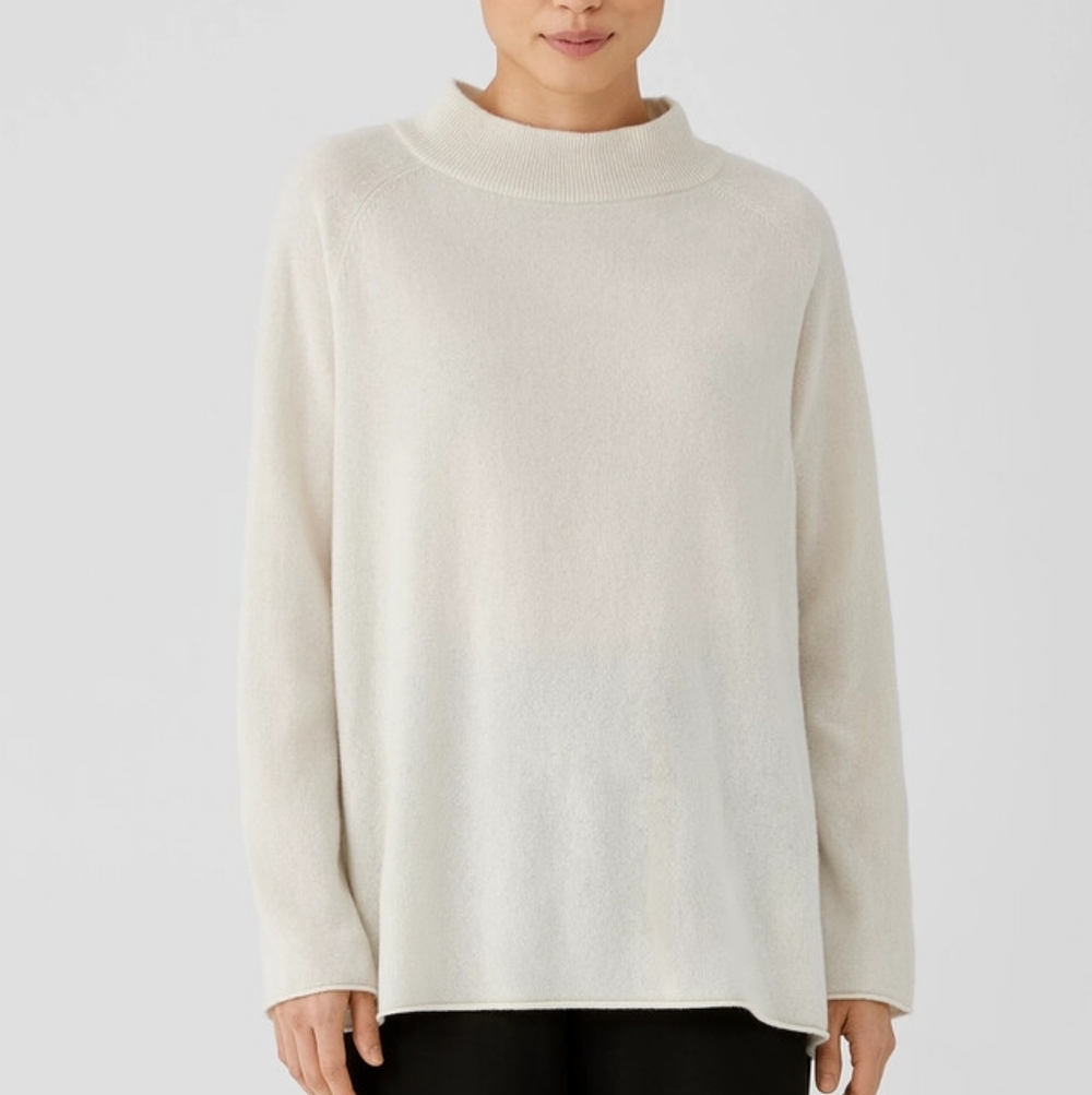 Recycled Cashmere Wool Mock Neck Box Top Sweater S Oversized
